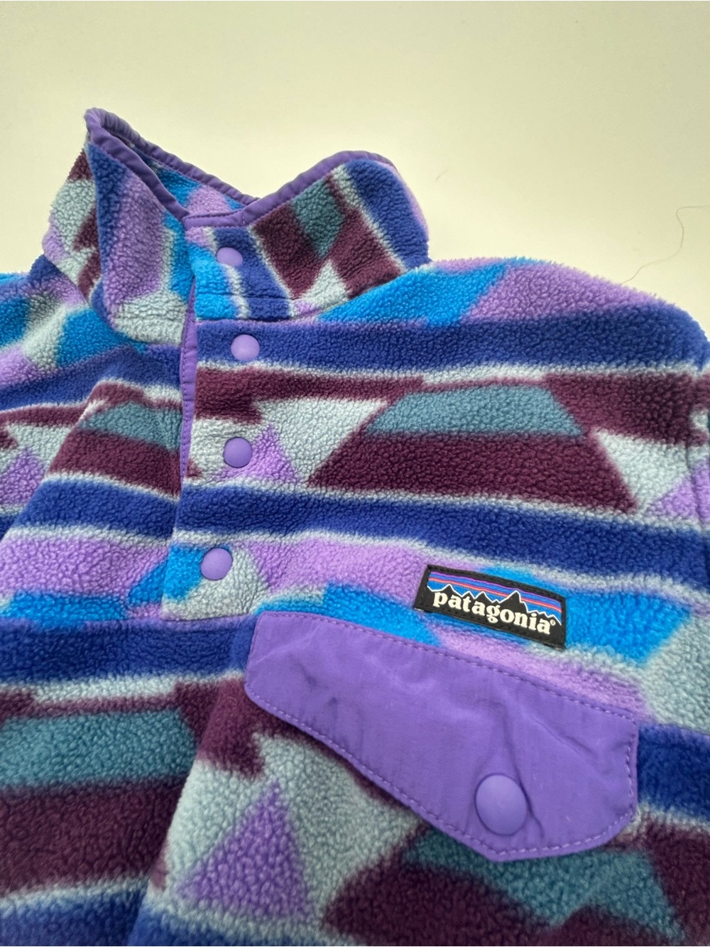 Patagonia Purple Blue Teal Geometric Snap-T Fleece Pullover
